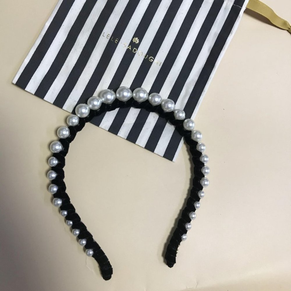 lele sadoughi Pearl Headband Black